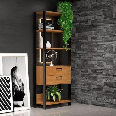 Imagem de Estante 5 Prateleiras 2 Gavetas Freijó-Preto 73 X 32 X 185cm