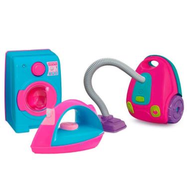 Imagem de Kit Mini Brinquedo Maquina De Lavar Ferro De Passar E Aspirador De Pó