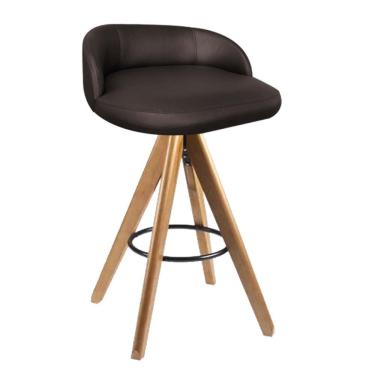 Imagem de Banqueta Alta Com Encosto Bali Base Giratória Madeira Corino Marrom