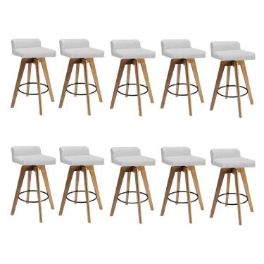 Imagem de Kit 10 Banqueta Alta Com Encosto Giratória Rute Madeira Balcão Suede Branco