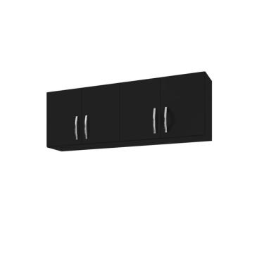Imagem de Armário Aéreo Para Cozinha Com 4 Portas 160 Cm Estrutura Mdp Preto Fosco