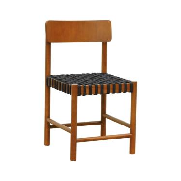 Imagem de Cadeira Amber Madeira Maciça - Amêndoa Trançado Corda Na Cor Preta