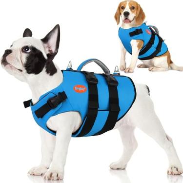 Imagem de Doglay Colete salva-vidas para cães com flutuabilidade superior Ripstop, preservador de vida refletivo para animais de estimação com alça para passeios de barco e natação, salva-vidas de neoprene