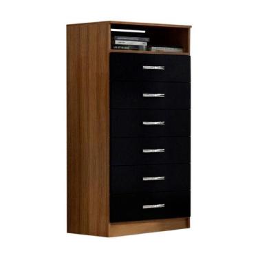 Imagem de Cômoda Gaia 6 Gavetas Imbuia e Preto Evidência