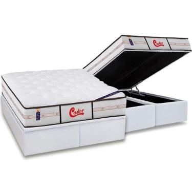 Imagem de Cama Box Baú King: Colchão Molas Ensacadas Castor Gold Star+Base White(193X203)
