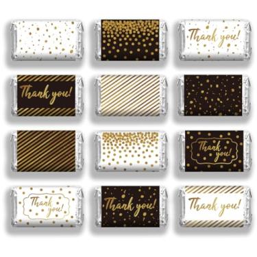 Imagem de arricraft 120 peças de mini embalagens de barra de doces de agradecimento, confetes dourados com listras pretas com design de folha de ouro, adesivos de etiqueta de barra de chocolate para convidados