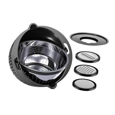 Imagem de Bothyi Conjunto de peneira com tigela para misturar frutas, tigela giratória multifuncional para armazenamento de alimentos para grãos de arroz e espaguete, Preto