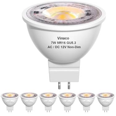 Imagem de Vinaco Lâmpada Led Mr16 2700K 7W Branco Quente 450Lm Alto Brilho Base Bi-Pin Gu5.3 (50W Equivalente A Halogênio) Não Regulável, 38° Luz Para Iluminação De Paisagem Em Trilho
