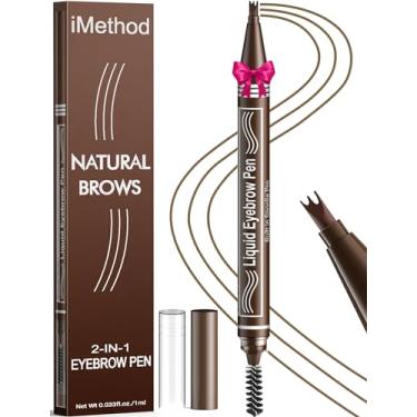 Imagem de iMethod Caneta Para Sobrancelhas Microblading - Lápis 2 Em 1 Com Ponta Dupla Femininas Aplicador De 3 Pontas E Pincel Spoolie, Cria Definidas Como Pelos Naturais, Dura O Dia Todo, Marrom