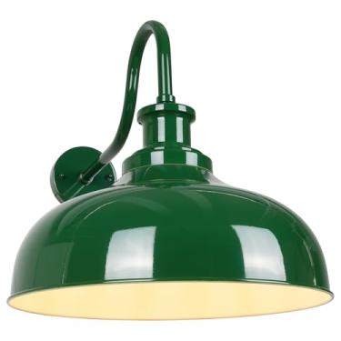 Imagem de Diyel Luminária De Celeiro Para Áreas Externas, Candeeiro Parede Rústico Com Cúpula 16", Montagem Externa Fazenda, Lanterna Verde Industrial Varanda, Entrada, Garagem, Rz007L Gr+Wh