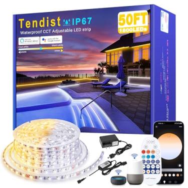 Imagem de TENDIST Fita De Led Branca Para Áreas Externas Tendist, Compatível Com Alexa, Ajustável, Fria E Quente, 24 V, Ip67, À Prova D'Água, Controle Remoto Por Aplicativo Pátio, Deck, Cerca (15 M, 3000 K-65