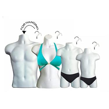 Imagem de DisplayTown Conjunto De 4 Formas Manequim Brancas - Masculino, Feminino, Infantil E Infantil, Torso Pendurado, Costas Ocas, Corpo Plástico, Tamanhos P