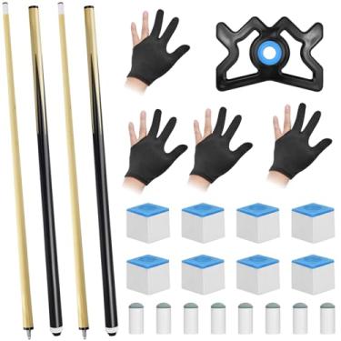 Imagem de HIJIAO Bastões de sinuca Billairds Taco de sinuca 2 peças de tacos de bilhar de madeira de 147 cm Tacos de sinuca de madeira dura 590 g Tacos econômicos Bom para uso em casa e bar Jogo de sinuca