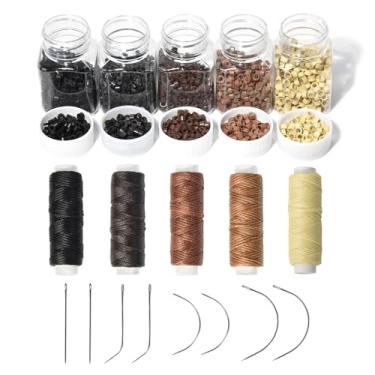 Imagem de YANTAISIYU Kit De Ferramentas Para Extensões Cabelo: 2500 Peças, 5 Cores, Micro Elos Revestidos Silicone, Anéis, Contas Com Rolos, Linhas Enceradas Costura E 8 Agulhas C/J/I Perucas Artesanais.