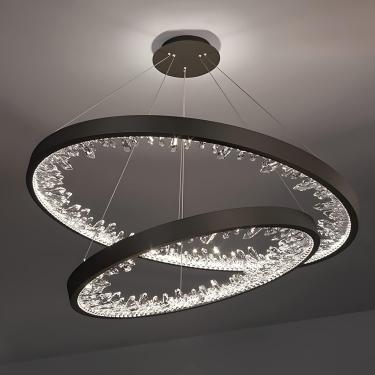 Imagem de 2 anel moderno lustre de cristal led luminárias de cristal luminárias de ouro penduradas na fazenda lustre de pendente circular redondo preto para quarto de sala de estar de quarto de vestíg