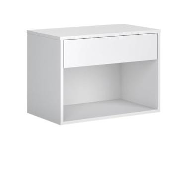 Imagem de mesa de cabeceira suspensa de parede 1 gaveta e nicho para quarto cama casal/queen