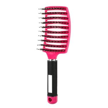Imagem de Escova desembaraçadora para cabelos cacheados molhados | Design de nylon com dentes largos | Ferramenta para prevenção de pontas duplas (cerdas vermelho-rosa)