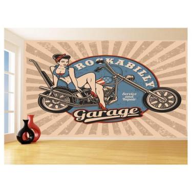 Imagem de Papel De Parede 3D Moto Retrô Arte Pinup Custom 3,5M Bkm129 - Você Dec