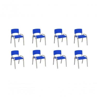 Imagem de Kit 8 Cadeira Iso Infantil Creche, Escola Base Cinza Azul