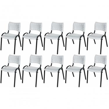 Imagem de Cadeira Iso Base Preto Escola, Escritório Branco - Kit 10 Un