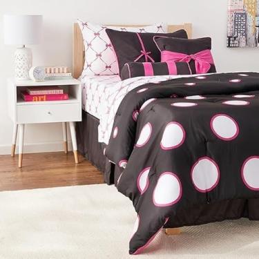 Imagem de VCNY Home – Conjunto de cama de casal macio de 10 peças com edredom, lençóis, fronhas, fronhas, travesseiros decorativos e saia de cama (coleção Mina, preto/rosa)
