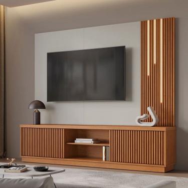 Imagem de Estante para TV Até 75 Polegadas Valencia New 2 Portas com Led 100% Mdf Naturallle/Off White - Mavaular