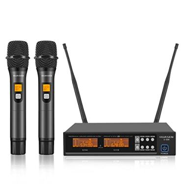 Imagem de HUASEN Sistema De Microfone Sem Fio, Dinâmico Uhf Profissional Duplo Totalmente Em Metal, Portátil Para Karaokê Doméstico, Reuniões, Festas, Igreja, Dj, Casamento, Inandon 200 Pés