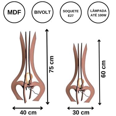 Imagem de Luminária De Chão Mdf Palace Marrom - Kit Com 2 - 75x40cm E 60x30cm