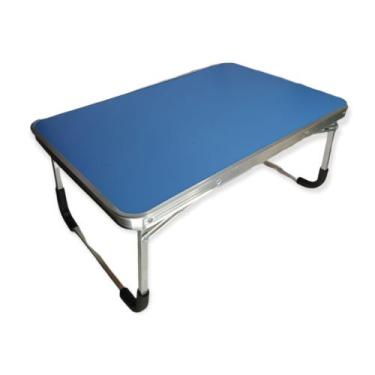 Imagem de Mesa Dobrável Alumínio Vira Maleta Camping Praia - Kingleen, Azul 70x3