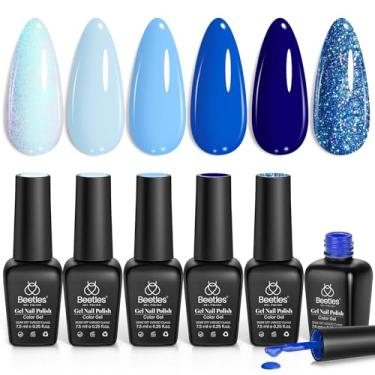Imagem de Esmalte de gel azul Beetles, 6 cores azul bebê glitter coleção água benta água benta primavera verão esmalte gel de imersão lâmpada de LED UV arte em unhas presentes de manicure para mulheres