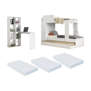 Imagem de Treliche com Colchões Inclusos 1 Porta e Escrivaninha Multimóveis Mp4365 Branco
