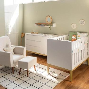 Imagem de Kit Quarto Theo com Pés Square Natural - Berço + Cômoda 3 Gavetas e 1 