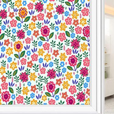 Imagem de Película de janela de privacidade de flores, textura de estilo floral, filme de vidro para sala de estar e escritório em casa, L90 x C 190 cm