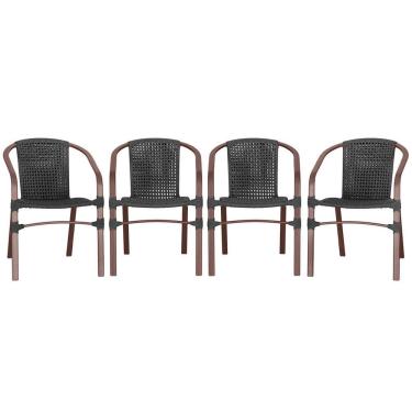 Imagem de 04 Cadeiras Floripa Alumínio Pintura Marrom Trama Original Preto