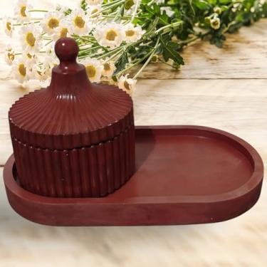 Imagem de Porta-Joias Decorativo em gesso impermeabilizado Design Clássico, vermelho tijolo com Tampa e bandeja oval 17cm.