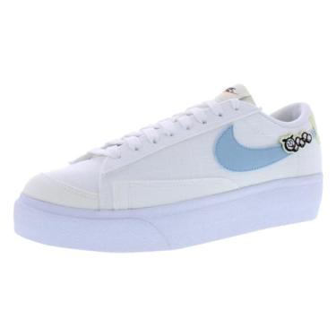 Imagem de Nike Blazer de plataforma baixa DJ0292-100 sapato casual feminino, Branco/borda azul, 9.5