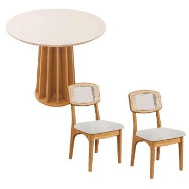 Imagem de Mesa Redonda Jantar Base Ripada c/ 2 Cadeiras Estofadas MDF - Dalla Co