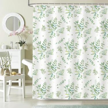 Imagem de Dazzlewall Cortina de chuveiro de folhas verdes, planta folha aquarela botânica impermeável cortina de banheiro 180 x 180 cm, tecido de poliéster resistente a mofo e mofo com 12 ganchos