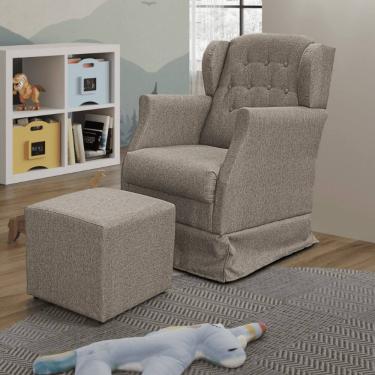 Imagem de Poltrona Amamentação Balanço Descanso Manu Com Puff Linho