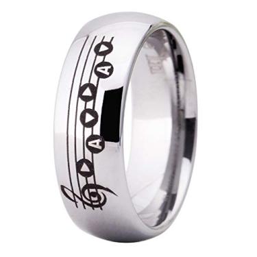 Imagem de Anel de casamento de tungstênio Cloud Dancer 8 mm de largura preto/azul/cúpula prateada Legend of Zelda Song Ring Storms & Triforce Design Anel de música - Gravação interna gratuita Prata