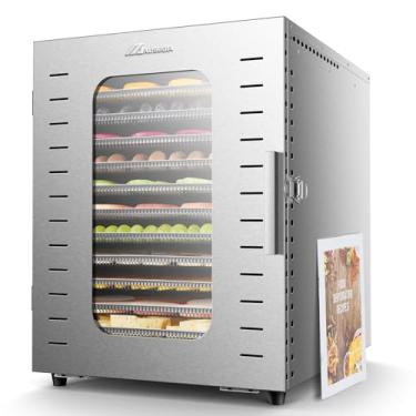 Imagem de Ausegia Desidratador Comercial Grande de Alimentos com 12 Bandejas, Área Útil de Até 22,67 Pés², Máquina de Secar Totalmente em Aço Inoxidável de 1200 W, Temperatura de Até 190 ℉, para Carne, Frutas,