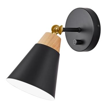 Imagem de phemlec Luminária De Parede Com Cúpula Metal, Interruptor Liga/Desliga, Braço Articulado Para Decoração Interna, Quarto, Corredor, Sala Estar, Leitura, Preta