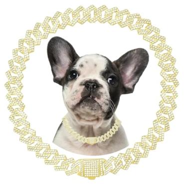 Imagem de Colar de corrente dourada para cães com diamante e elos cubanos de metal com fivela segura, joia de cristal, corrente de gato, coleira para cães pequenos, médios e grandes, meninos e meninas, 30,5 cm