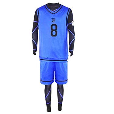 Imagem de AwwwCos Fantasia de cosplay futebol jersey roupa esportiva uniforme suéter unissex, Azul nº 8, X-Small