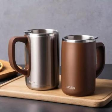 Imagem de Caneca Térmica Parede Dupla em Aço Inox Marrom 700ml com Alça Ergonômica - Estilo Casual