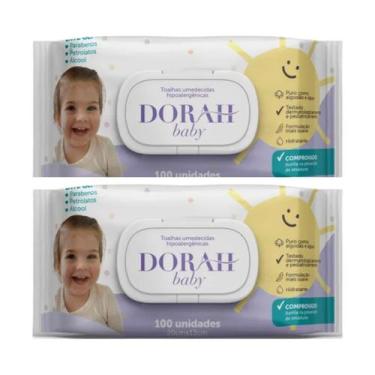 Imagem de Kit C2 Lenço Umedecido Baby Com 100 Unidades cada - Dorah - Cham S Ind