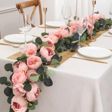 Imagem de Rosa seda peônia rosa flor vime artificial hera rattan festa de casamento guirlanda para pendurar na parede, decoração de jardim, plantas verdes