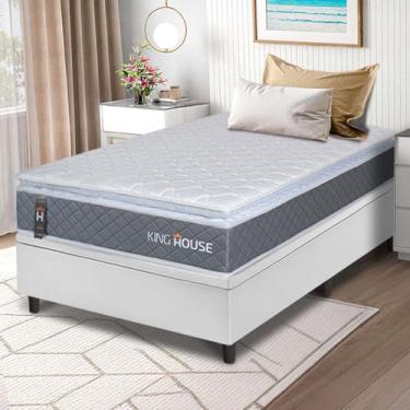 Imagem de Conjunto Box Baú Branco Luanda Cinza Espuma D28 Solteiro 96x203x69 - King House