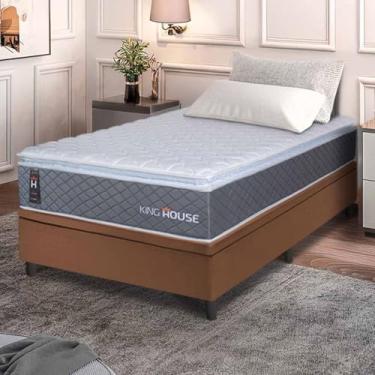 Imagem de Conjunto Box Baú Marrom Argel Cinza Espuma D33 Solteiro 96x203x74 - King House