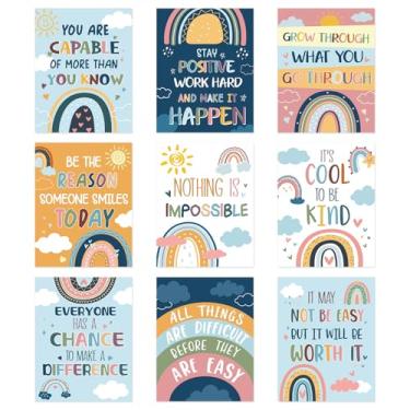 Imagem de Yewfold 9 peças de pôsteres motivacionais de arco-íris para sala de aula 35,56 cm x 28 cm, decoração inspiradora de quadro de avisos para professores, ensino fundamental e médio (cor colorida)